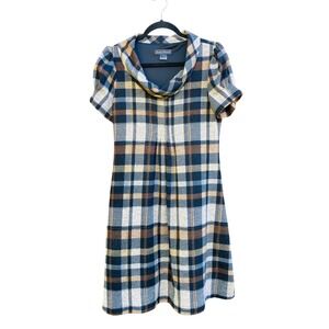 Jessica Howard Women Plaid Dress Medium Multicolor Cowl Neck Puff Sleeve